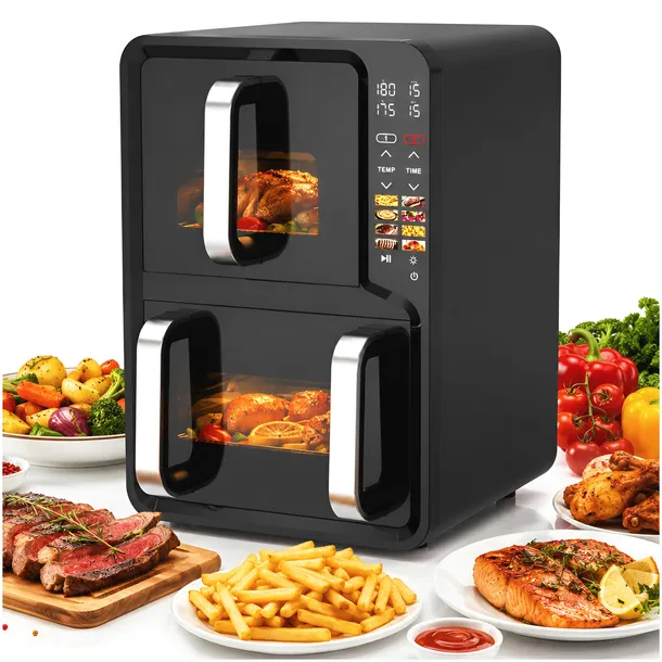 FRYTKOWNICA BEZTŁUSZCZOWA PIONOWA DWUKOMOROWA AIR FRYER PIONOWY 12L 2800W