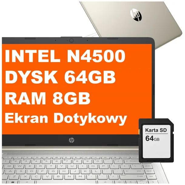 Laptop HP 14-dq Intel N4500 8GB 128GB Intel UHD 14” HD Dotyk W11 Złoty