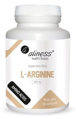 L-Arginina 800 mg, czysty aminokwas, kaps. wegańskie Aliness 100 kapsułek