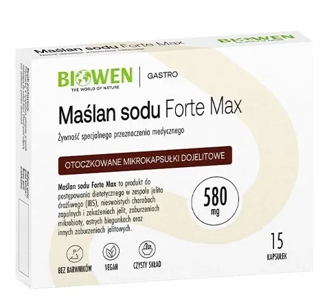 Maślan Sodu Forte Max Biowen 580 mg Mikrokapsułki Dojelitowe Vege 15 kaps.