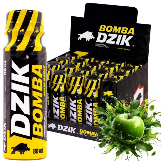 WK DZIK BOMBA PREWORKOUT SHOT Przedtreningówka SOUR APPLE 80 ml 20 SHOTÓW