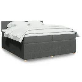 vidaxl-lozko-kontynentalne-z-materacem-ciemnoszara-tkanina-200x200-cm