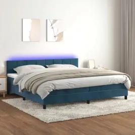 vidaxl-lozko-kontynentalne-materac-i-led-niebieski-aksamit-200x200cm