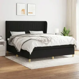 vidaxl-lozko-kontynentalne-z-materacem-czarne-tkanina-160x200-cm