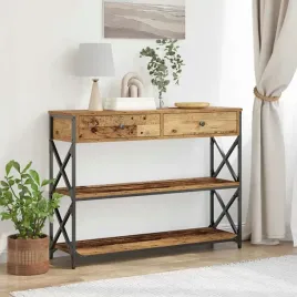 vidaxl-stol-konsolowy-z-szuflada-z-polka-stare-drewno-100-x-28-x-75-cm