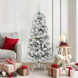 vidaxl-sztuczna-choinka-z-zawiasami-z-podstawa-zielono-bialy-150-cm