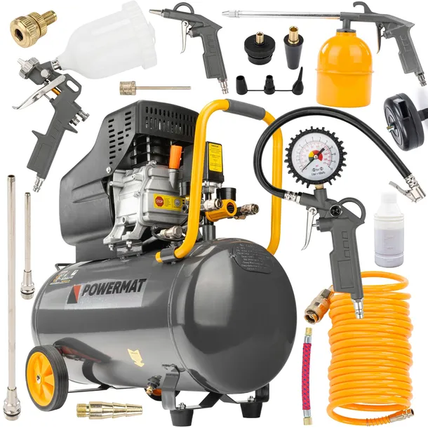 KOMPRESOR OLEJOWY 50L SPRĘŻARKA 8 BAR 206 l/min 230V DUŻY ZESTAW 18 EL.