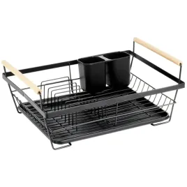 suszarka-kuchenna-czarna-z-drewnianymi-uchwytami-ociekacz-do-naczyn-45-cm
