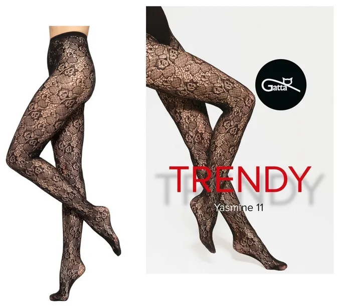 GATTA RAJSTOPY DAMSKIE AŻUROWE YASMINE TRENDY WZ.11 NERO CZARNE 3-4
