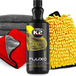 k2-fluxo-1l-kwasny-szampon-do-mycia-auta-rekawica-z-mikrofibry-recznik