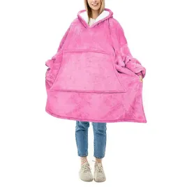 bluzokoc-rozowy-ponczo-bluza-z-kapturem-kieszen-polar-oversize