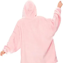 bluzokoc-rozowy-ponczo-bluza-z-kapturem-kieszen-polar-w-gwiazdki-oversize