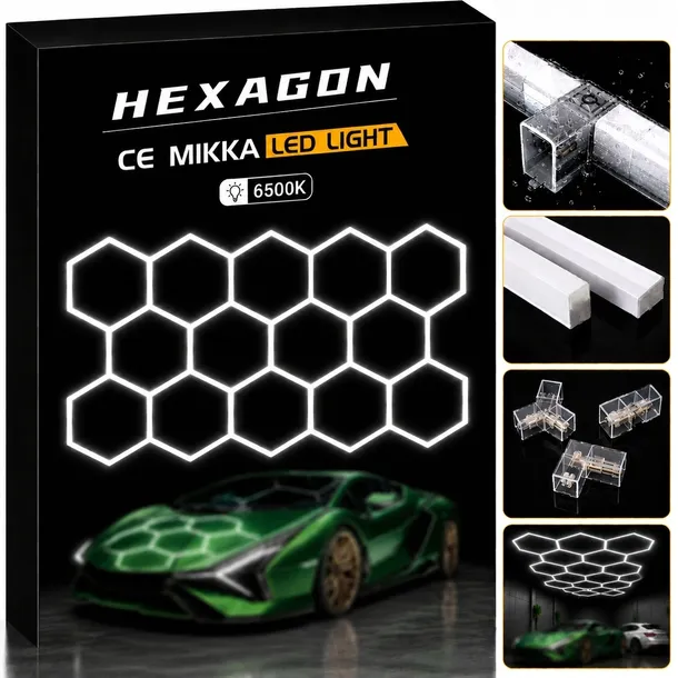 Panel Lampa LED Mikka Hexagon 394x229 cm biały Warsztat Garaż 456W