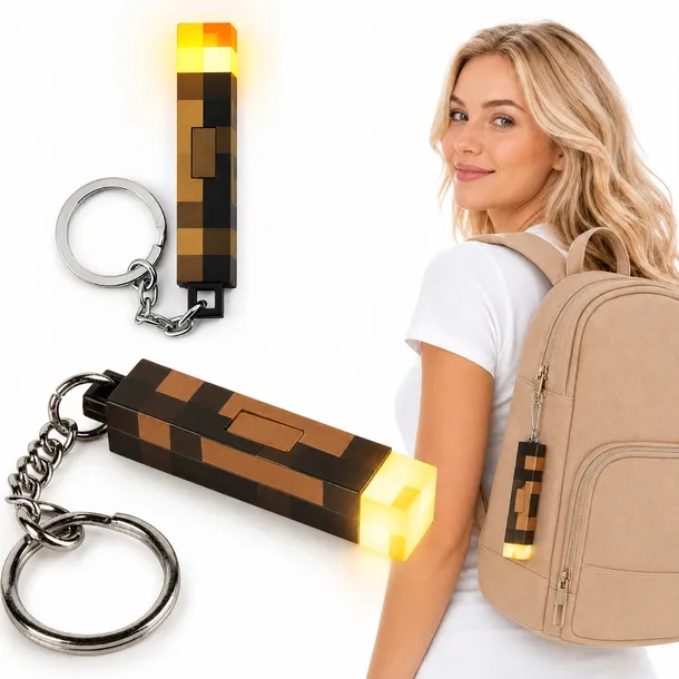 ŚWIECĄCY BRELOK MINECRAFT POCHODNIA 3D LATARKA LED USB PREZENT DLA GRACZA