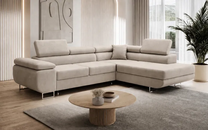 Narożnik HERMES L 275 cm regulowane zagłówki prążek poso
