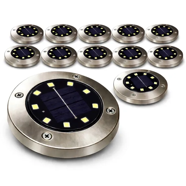 12x LAMPA SOLARNA LED OGRODOWA WBIJANA DYSK DO OGRODU GRUNTOWA MOCNA 8LED