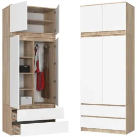szafa-z-nadstawka-2d2s-90-cm-drazek-na-wieszaki-6-polek-dab-sonoma-bialy