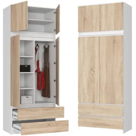 szafa-z-nadstawka-2d2s-90-cm-drazek-na-wieszaki-6-polek-biala-dab-sonoma