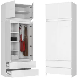 szafa-z-nadstawka-2d-90-cm-drazek-na-wieszaki-6-polek-bialy-polysk