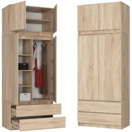 szafa-z-nadstawka-2d-90-cm-drazek-na-wieszaki-6-polek-2-szuflady-dab-sonoma