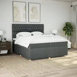 vidaxl-lozko-kontynentalne-z-materacem-ciemnoszara-tkanina-200x200-cm