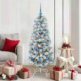 vidaxl-sztuczna-choinka-z-zawiasami-z-podstawa-zielono-bialy-150-cm