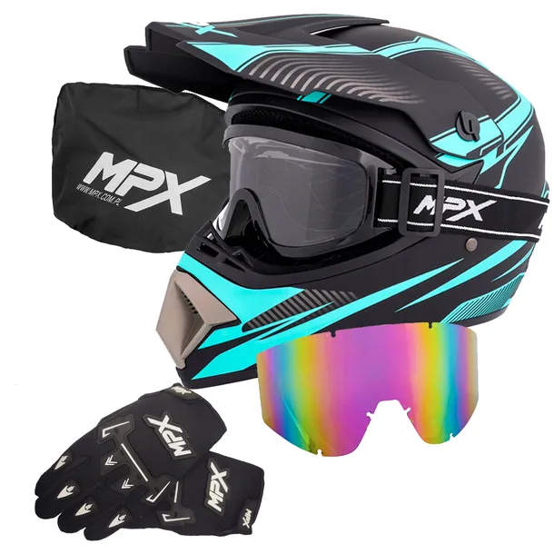 Kask Crosowy S Gogle i Rękawice Enduro Quad ATV BMX MTB Hulajnoga