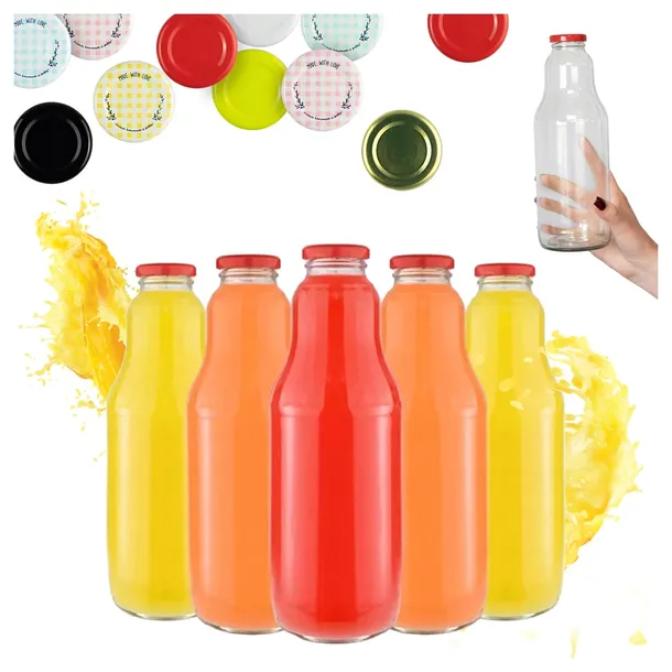 60x Butelki Szklane FRUIT 1L Butelka Słoik Na Sok Soki Mleko 1000ml