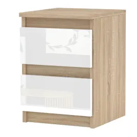 szafka-nocna-dab-sonoma-biala-polysk-30cm-2-szuflady-stolik-rtv-do-sypialni