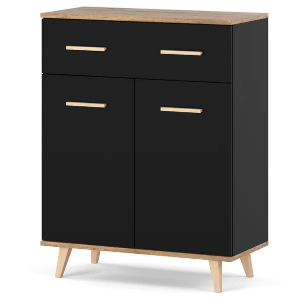 KOMODA Z SZUFLADĄ DO SALONU 73 CM CZARNA DĄB WOTAN NOWOCZESNA SZAFKA LOFT