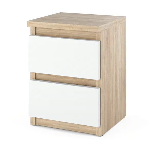 Szafka Nocna Dąb Sonoma Biała z 2 Szufladami 30 CM Stolik Nocny Nakastlik