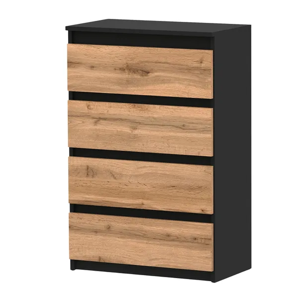 KOMODA Z SZUFLADAMI CZARNA DĄB WOTAN 60CM NOWOCZESN POJEMNA SZAFKA RTV LOFT