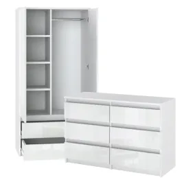 szafa-90-cm-i-komoda-z-6-szufladami-bialy-polysk-garderoba-do-przedpokoju