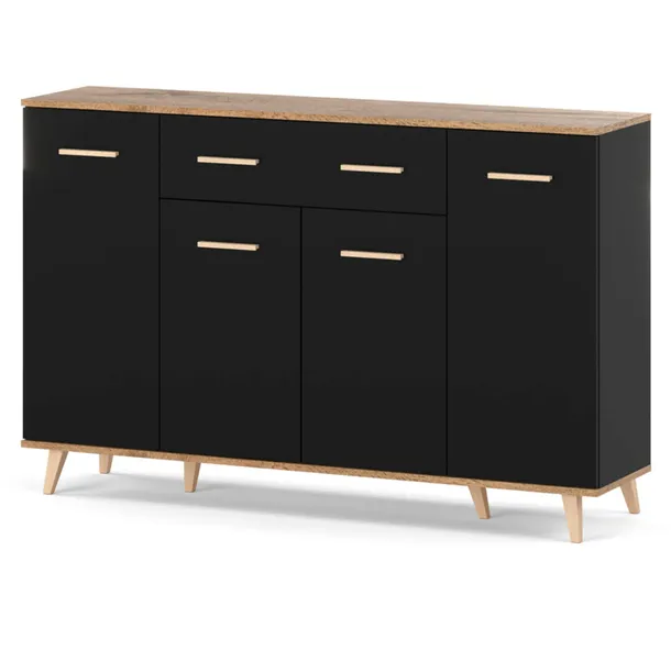 KOMODA Z SZUFLADAMI 150CM CZARNA DĄB WOTAN SZAFKA LOFT DO SALONU SYPIALNI