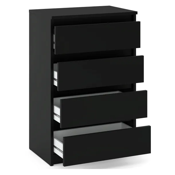 KOMODA Z 4 SZUFLADAMI CZARNA 60 CM NOWOCZESNA WYSOKA SZAFKA LOFT DO SALONU