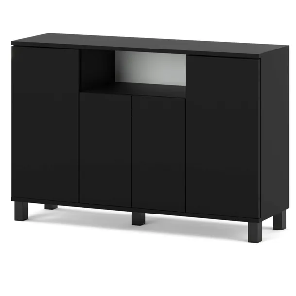 KOMODA 120 CM CZARNA 4 DRZWI NOWOCZESNA SZAFKA RTV LOFT DO SALONU SYPIALNI
