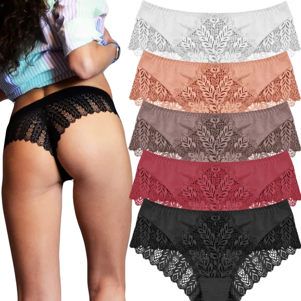 5-PAK Majtki Damskie Figi Bawełniane z Koronką Komfortowe Sexy