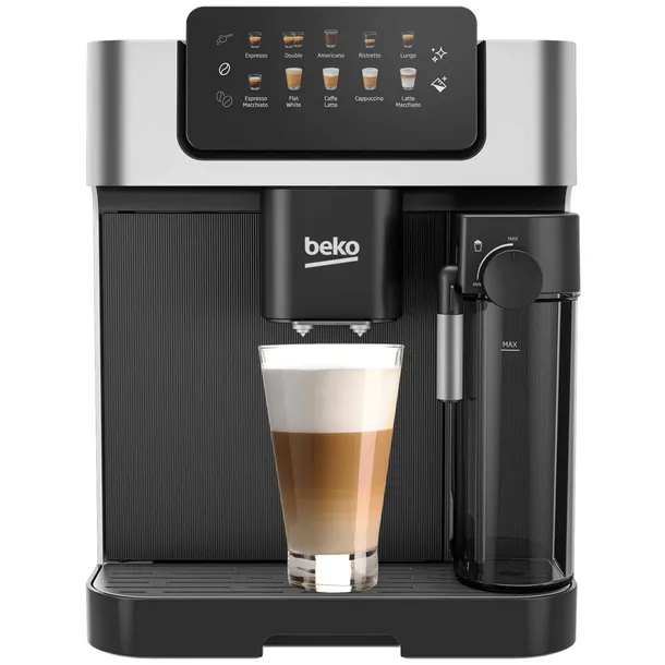 Ekspres ciśnieniowy do kawy automatyczny BEKO CaffeExperto CEG7304X 1350W z młynkiem spieniacz mleka latte cappuccino panel dotykowy