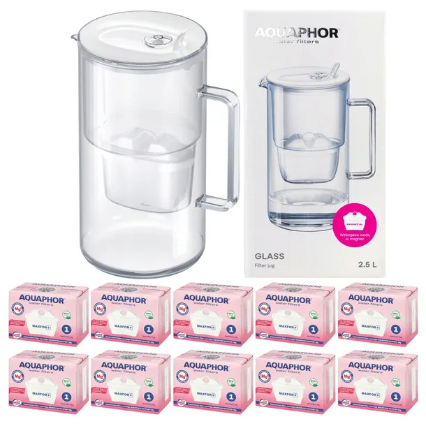 Dzbanek szklany filtrujący do wody Aquaphor Glass biały 10 filtrów MaxforMg