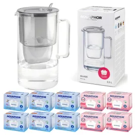 dzbanek-filtrujacy-szklany-aquaphor-glass-szary-10-wkladow-filtry-maxfor