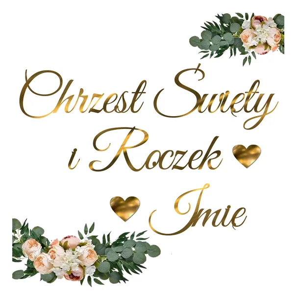BANER złoty napis girlanda wiszące dekoracje na CHRZEST i ROCZEK + IMIĘ