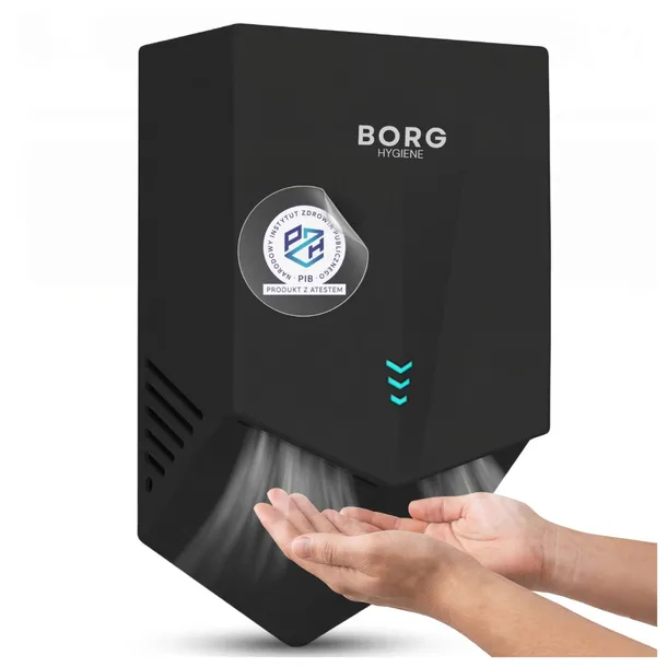 Suszarka do Rąk Automatyczna Mocna 1300W BORG V-Blade ABS Czarna 540 km/h