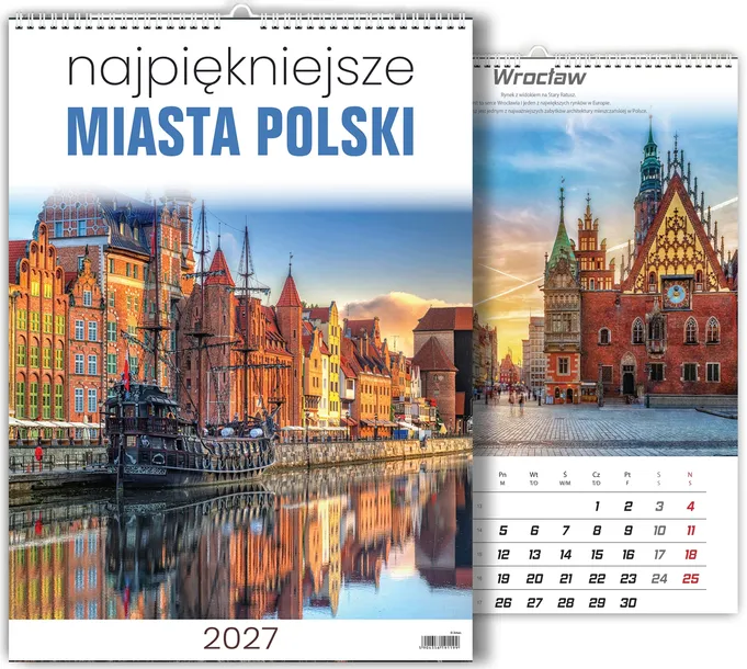 KALENDARZ WIELOPLANSZOWY 2027 DUŻY ŚCIENNY 13 PLANSZY MIASTA ZABYTKI POLSKA