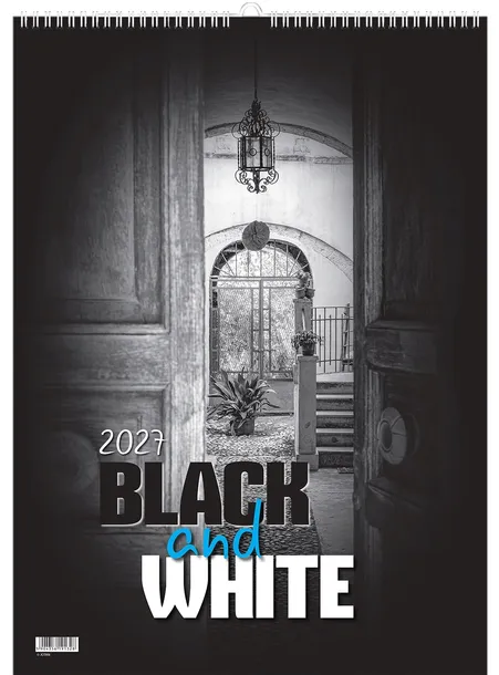 KALENDARZ WIELOPLANSZOWY 2027 DUŻY ŚCIENNY CZARNO-BIAŁY PODRÓŻE BLACK&WHITE