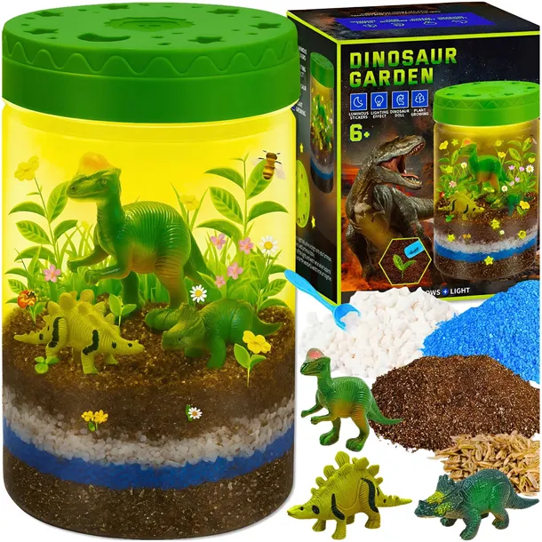 OGRÓD DINOZAURÓW LAMPKA NOCNA TERRARIUM Z ROŚLINAMI PROJEKTOR ZESTAW PIASEK