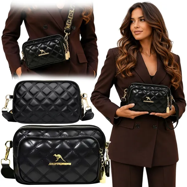 TOREBKA DAMSKA CZARNA NA RAMIĘ NERKA SASZETKA TORBA CROSSBODY EKO SKÓRA