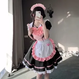 uroczy-kostium-pokojowki-sukienka-cosplay-lolita-czarno-rozowy-rozmiar-xl