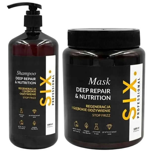SIX PROFESSIONAL DEEP REPAIR&NUTRITION SZAMPON DO WŁOSÓW 1 L + MASKA 1 L