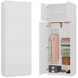 szafa-na-ubrania-z-nadstawka-90-cm-9-polek-drazek-na-wieszaki-biala