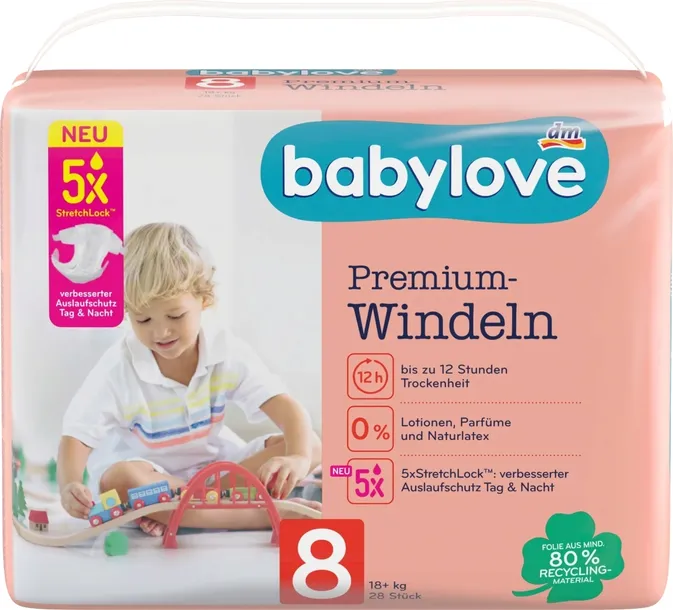 Babylove Pieluchy dla dzieci rozmiar 8 waga18+ (28sztuk)
